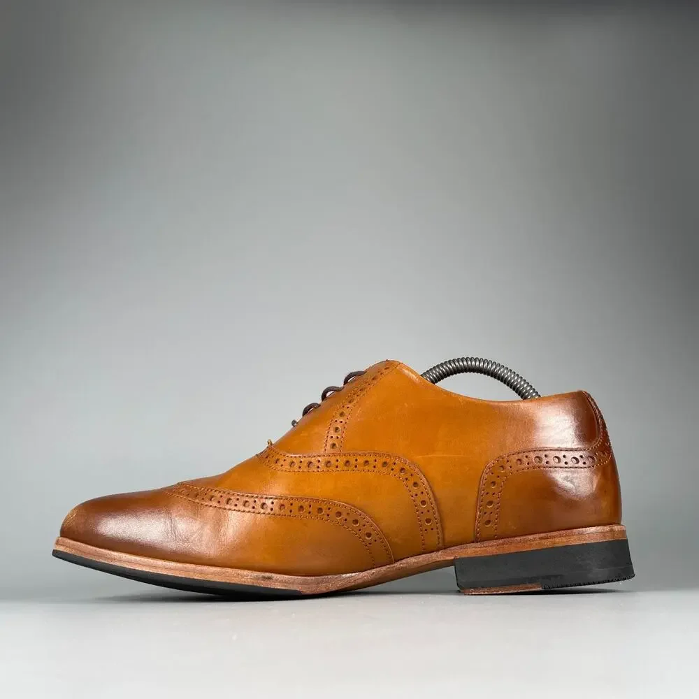 Wolf And Shepherd Senna Men's 8 Brown Leather Wingtip Brogue Dress Shoes Lace Up
